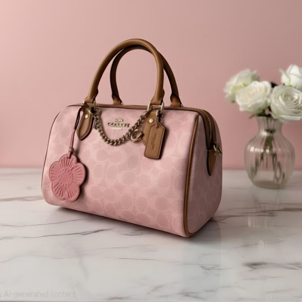 Coach Pink Signature Satchel With Flower Charm